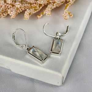 Boucles d'oreilles pendantes en argent sterling avec pierre de lune rectangulaire, pierres précieuses naturelles, bijoux pour femmes, cadeau élégant pour elle - Product Image 2