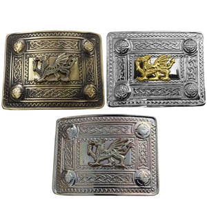 Hebilla de cinturón para kilt con diseño de dragón, acabado en latón antiguo/cromo/oro, hechas a mano para trajes Highland 2026 - Product Image 1