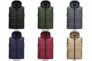Wholesale OEM <b>Black</b> Puffer Vest <b>Men's</b> Quilted Autumn Casual Warm Thick Sleeveless <b>Waistcoat</b> Detachable Hood - Product Image 5