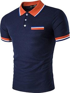 Men's Navy Blue <b>Half</b> Sleeve for <b>Shirt</b> Orange Trim Solid Design Formal Anti-Wrinkle Knitted Fabric Regular Fit <b>Button</b> Front - Product Image 1