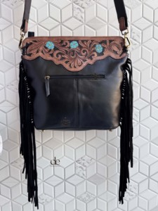 Sac à main en cuir repoussé véritable peau de vache frange sac à bandoulière sculpture bohème couleur turquoise nouveau design sacs à bandoulière pour femmes - Product Image 3