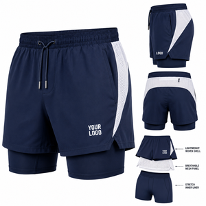 Pantalones Cortos Deportivos 2 en 1 Navy Solid Eco-Friendly MeshFlow, Secado Rápido, Impermeables, Transpirables, Forro Interior Elástico, para Entrenamiento en el Gimnasio para Hombre - Product Image 1