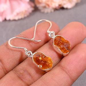 Handmade Raw <b>Citrine</b> <b>Earrings</b> Sterling Silver Natural Crystal Dangle November Birthstone - Product Image 3