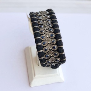 Pulsera Étnica de Macramé con Zafiro Azul Natural y Plata de Ley 925, Diseño Geométrico con Diamantes, para Fiesta - Product Image 1