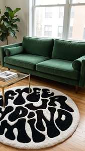 Alfombra Premium Free Your Mind con Diseño Tipográfico, Hecha a Mano, en Blanco y Negro, con Diseño Retro de Letras, para Sala de Estar o Dormitorio - Product Image 5
