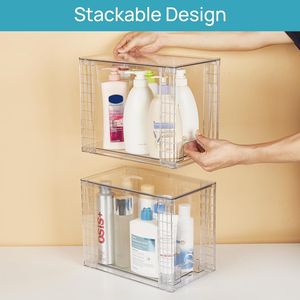 Set di 4 Cassetti Impilabili Trasparenti in Plastica, Altezza 24,6 cm, Contenitori Organizzatori per Prodotti Skincare, Accessori Bagno e Armadietti - Product Image 5