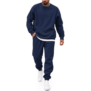 Ensemble de survêtement gris pour homme, 2 pièces, sweat-shirt à col rond, pantalon de jogging, vêtements de sport décontractés, couleur unie, coupe régulière, longueur complète - Product Image 4