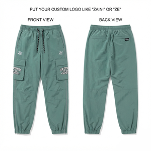 <b>Mens</b> Windbreaker <b>Cargo</b> Pants Premium Cotton Fabric 110 GSM Sage Green Panelled Utility <b>Joggers</b> Reversible Streetwear Drawstring - Product Image 1