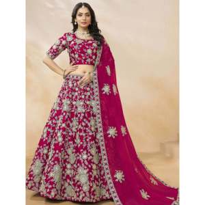 Dazzling Pink Silk Embroidered Lehenga Choli for <b>Wedding</b> - Product Image 1
