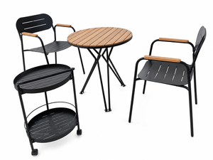 Conjunto de Muebles de Bistro Modernos para Exteriores con Estructura Metálica y Listones de PS – Mesa de Patio, 2 Sillas y Carrito de Servicio - Product Image 1