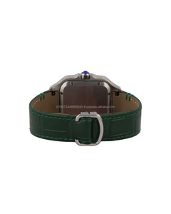 Reloj de Cuarzo Cuadrado Unisex de Lujo, Caja de Acero Inoxidable, Correa de Acero Inoxidable Verde con Pavé de Moissanita de 20 mm, Analógico, Resistente al Agua - Product Image 4