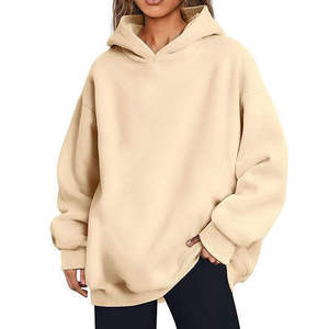 Oversized Beige Hooded Sweatshirt Men Regular Sleeve Solid Color Pullover Knitted French Terry Autumn Wear - Product Image 6
