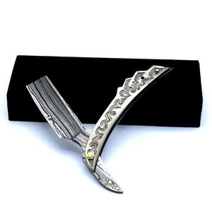 Navaja de Afeitar Plegable de Acero de Damasco de Primera Calidad, Navaja de Afeitar Desechable de Filo Recto para Afeitar el Cabello, la Cara y el Cuerpo - Product Image 5