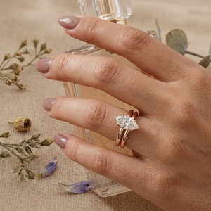 Lab Grown Marquise Diamond Engagement <b>Ring</b> Double Band Gold Prong <b>Set</b> Bridal <b>Ring</b> IGI Certified <b>Women</b> Jewelry - Product Image 5