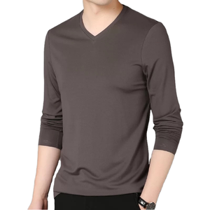 T-shirt d'été pour homme de haute qualité, vintage, uni, à manches longues, coupe ajustée, 100% coton, 200 grammes, grande taille - Product Image 4