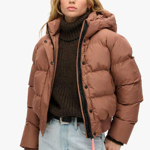 Chaqueta Acolchada con Capucha Marrón, Cierre de Cremallera, Abrigo Casual de Invierno, Relleno Grueso de Poliéster, Corta, Unisex - Product Image 2