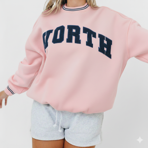 <span class=keywords><strong>Felpa</strong></span> <span class=keywords><strong>Oversize</strong></span> da Donna <span class=keywords><strong>Arancione</strong></span> con Collo Alto e Stampa di Lettere Blu Navy, Top Casual in Maglia di Cotone a Lunghezza Corta - Product Image 4