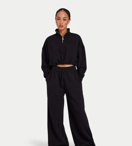 Wide Leg Cotton Pants Solid <b>Black</b> Full Length Elastic Waist Casual Loose Fit Autumn Knitted <b>Women's</b> <b>Trousers</b> Anti-wrinkle <b>satin</b> - Product Image 5