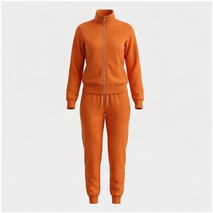 Women Orange Full <b>Zip</b> Tracksuit Set Solid Color Casual <b>Joggers</b> With Side <b>Pockets</b> Stand Collar Sweatshirt Pants Autumn Wear - Product Image 1