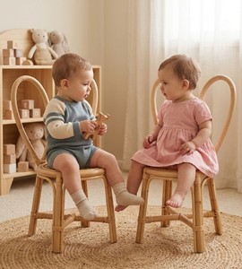 Chaise pour enfant en rotin naturel artisanal avec siège tressé, structure en bois et design ludique inspiré du lapin, fabriquée au Vietnam - Product Image 5