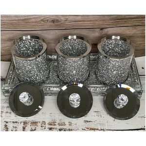 Ambrose squisito vetro diamante schiacciato tè e caffè contenitori con vassoio Premium accessorio in confezione regalo - Product Image 3