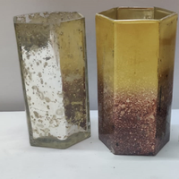 Pot en verre pêche foncé de haute qualité avec couvercle hexagonal en bois de mercuria, fait main, grand, multifonctionnel, décoratif, porte-bougie votif