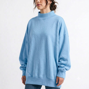 Women Custom Oversized Mockneck Sweatshirt Premium 100% Cotton <b>Drop</b> Shoulder Pullover OEM Clothing Supplier - Product Image 1