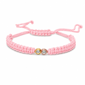 Pulsera de Macramé Azul Marino Chapada en Oro de 14K con Diamantes CVD Cultivados en Laboratorio con Corte Pera, Diseño de Doble Corazón, Cordón Tejido Ajustable - Product Image 5
