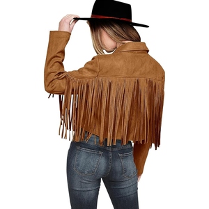 Veste en daim de chèvre véritable à franges pour femme, style western cowgirl, manteau à pompons, style bohème, vêtement d'extérieur vintage en daim - Product Image 6