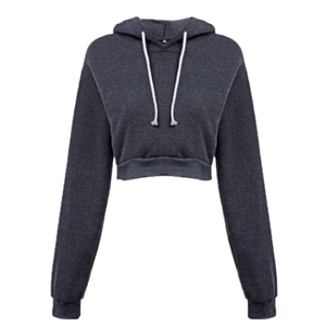 Nouveau design – Sweat à capuche court décontracté imprimé uni pour femme, coupe oversize, en toile de coton avec logo frontal - Product Image 1