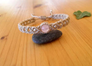 Bracelet en macramé fait main avec pendentif en quartz rose, réglable, bijoux en pierre naturelle, style bohème - Product Image 2