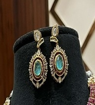 Stylish Premium Quality Gold Plated Brass Moissanite Women's Kundan Doublet Necklace Earring Set Trendy Party <b>Wedding</b> Engagement - Product Image 2