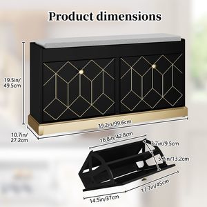 Banc d'entrée moderne avec 2 tiroirs rabattables et assise rembourrée, meuble à chaussures capitonné avec rangement - Product Image 5