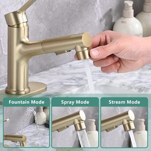 Robinet <span class=keywords><strong>de</strong></span> salle <span class=keywords><strong>de</strong></span> bain extractible en or brossé, mitigeur <span class=keywords><strong>de</strong></span> lavabo 3 modes avec douchette <span class=keywords><strong>fontaine</strong></span> <span class=keywords><strong>pour</strong></span> la rénovation <span class=keywords><strong>de</strong></span> lavabo moderne - Product Image 6