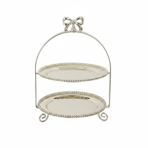Support à dessert en forme de nœud argenté avec pieds en spirale, support arqué à deux niveaux pour gâteaux de mariage - Product Image 2