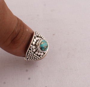 Vintage Blue Copper <b>Turquoise</b> <b>Ring</b> 925 Sterling Silver Antique Style Victorian Design Blue Gemstone <b>Ring</b> for Women Artisan - Product Image 2