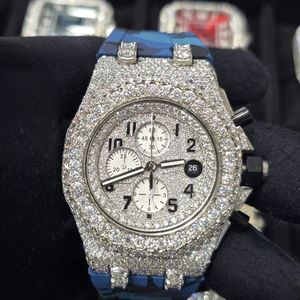 Reloj de Lujo Personalizado con Moissanita VVS, Redondo, Mecánico, Analógico, de Acero Inoxidable, Estilo Hip Hop, con Correa de Goma Azul - Product Image 1