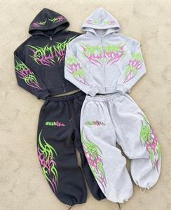 Ensemble de survêtement à capuche pour filles, imprimé lettres 'In Heaven', sweat-shirt et pantalon en coton à manches longues, coupe décontractée, rose et noir, pour l'automne - Product Image 2