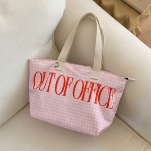 Pink Gingham <b>Zipper</b> <b>Tote</b> <b>Bag</b> Large Capacity Shoulder Shopping <b>Bag</b> Casual Carryall for Daily Use - Product Image 3