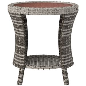 "Woven Gray 2-Tier Outdoor Patio <b>Coffee</b> <b>Table</b> with Composite Wood Top & PE Rattan Storage" - Product Image 1