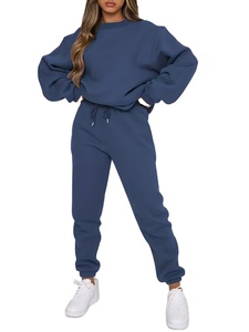 Women's Summer Short Long Sleeve Hoodie Casual Pants Set 2pcs Light-Gray Sweatpants 100% Cotton Fleece Breathable - Product Image 2