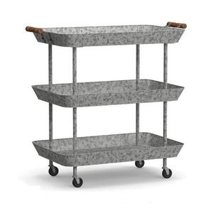 Decorative Serving Cart Home Decor Black Metal Three Tier Cart Metal Iron Galvanized Embossed Design Home <b>Hotel</b> & Restaurant - Product Image 2
