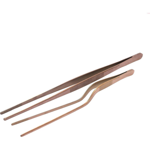Altomme Instruments <b>Kitchen</b> Chef Plating Tweezers 2Pcs 10 Inch Straight and 8 Inch Offset Stainless Steel Rose <b>Gold</b> Plasma - Product Image 1