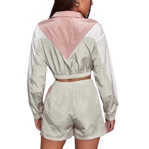 2025 conjuntos cortavientos de chándal de nailon Unisex personalizados de alta calidad recortada media cremallera estilo informal a prueba de viento con patrón impreso - Product Image 4