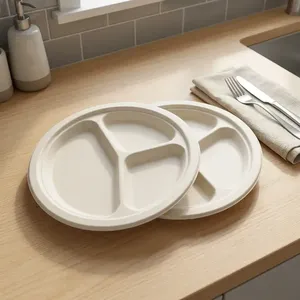Modern 9 Inch <b>Pulp</b> Moulded Half Plate Eco Friendly Compostable Water Resistant Disposable Plate for Home Restaurant and Event - Product Image 6