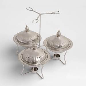 Ensemble chauffe-plats de luxe en acier inoxydable à trois bacs avec support pour la restauration hôtelière et l'utilisation sur table à manger - Product Image 3