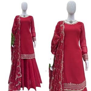 Salwar Kameez Moderno Premium en Faux Georgette con Bordado y Lentejuelas |   Traje de Fiesta de Boda de Diseño de Secado Rápido con Dupatta para Mujer - Product Image 1