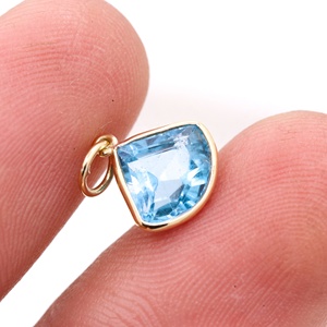 Wholesale 14K Solid Yellow Gold Natural London Blue <b>Topaz</b> Fancy Cut Bezel Set Pendant Fine Jewelry Memoria Jewels - Product Image 3