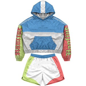 Conjunto de Pantalones Cortos Cortavientos de Poliéster de Alta Calidad, 120 GSM, Color Coral con Paneles Verdes, Logotipo Personalizado, Tallas Grandes - Product Image 4