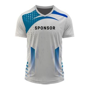 Camiseta de Voleibol Profesional con Diseño Personalizado, Blanca con Puntos Azules, Cuello en V, Manga Corta, para Entrenamiento de Fútbol - Product Image 1